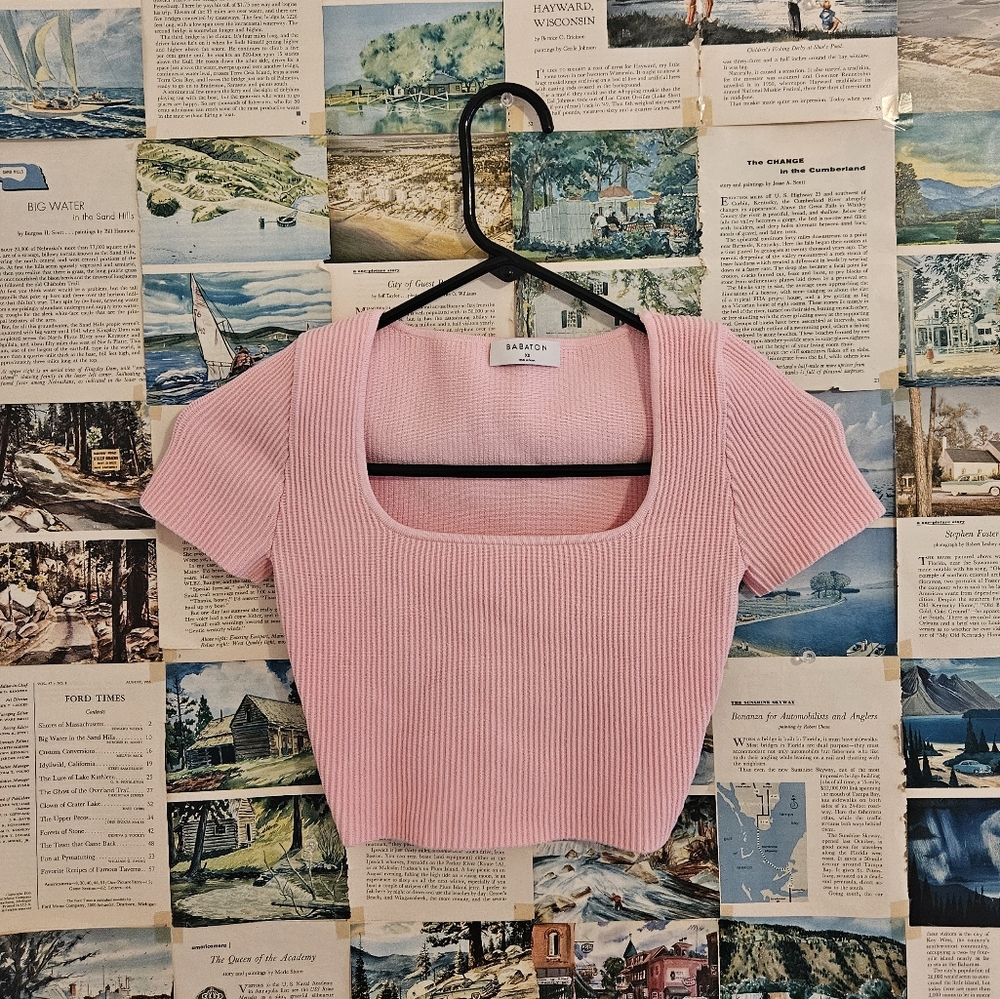 Aritzia Babaton Square Neck Pink Top